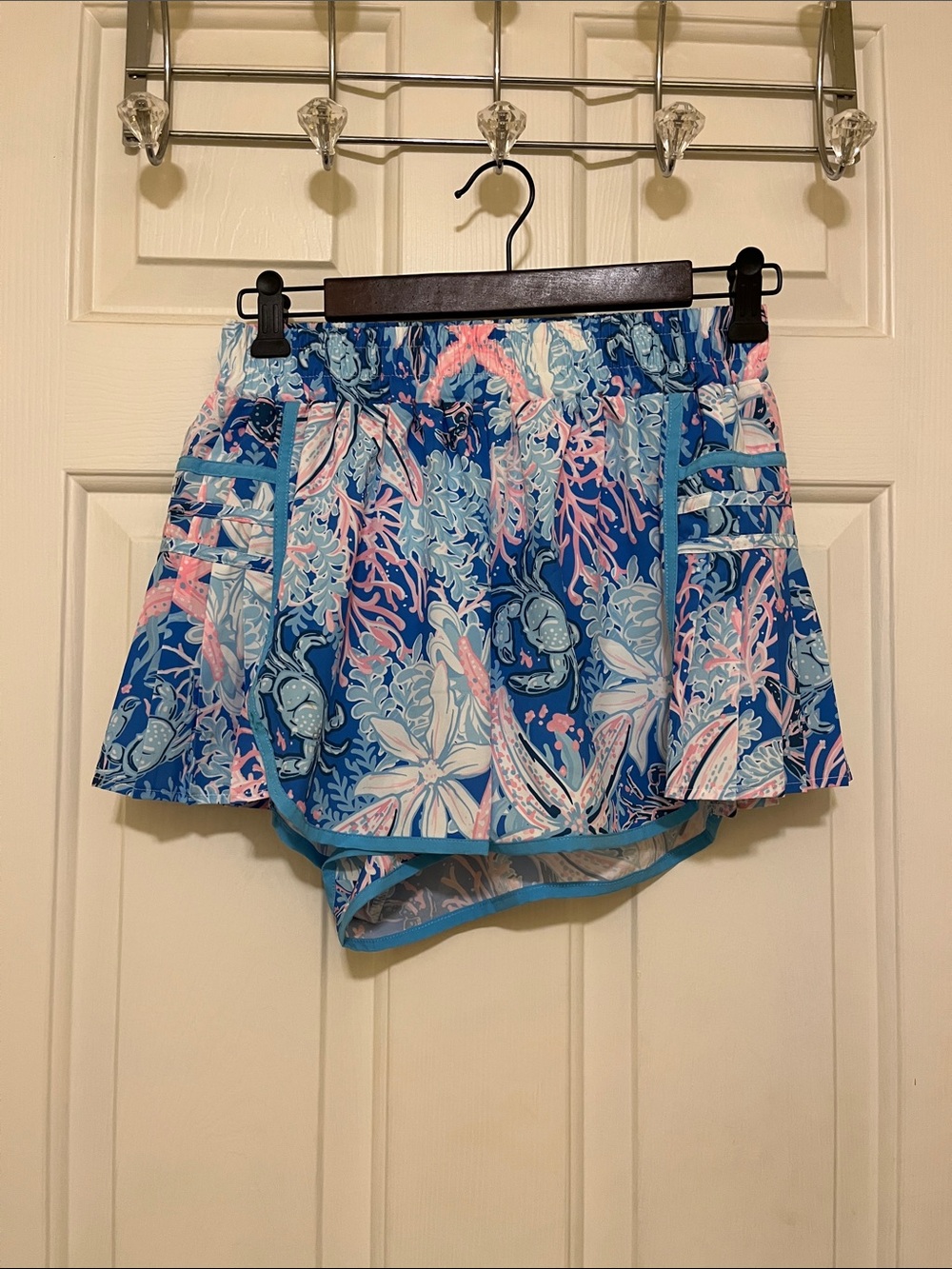 Simply Southern Blue Pink Coral Print Athletic Shorts